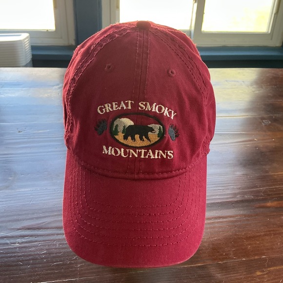Great Smoky Mountains Baseball Cap Men's Red Embroidered Logo Strapback‎ Hat - Picture 1 of 7